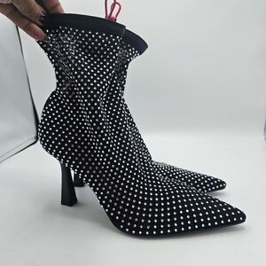 Chic Black Rhinestone Heeled Boots